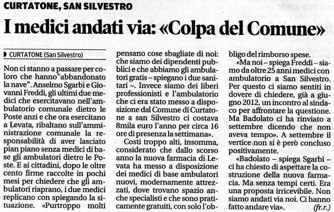 I medici andati via Gazzetta 10-03-2013